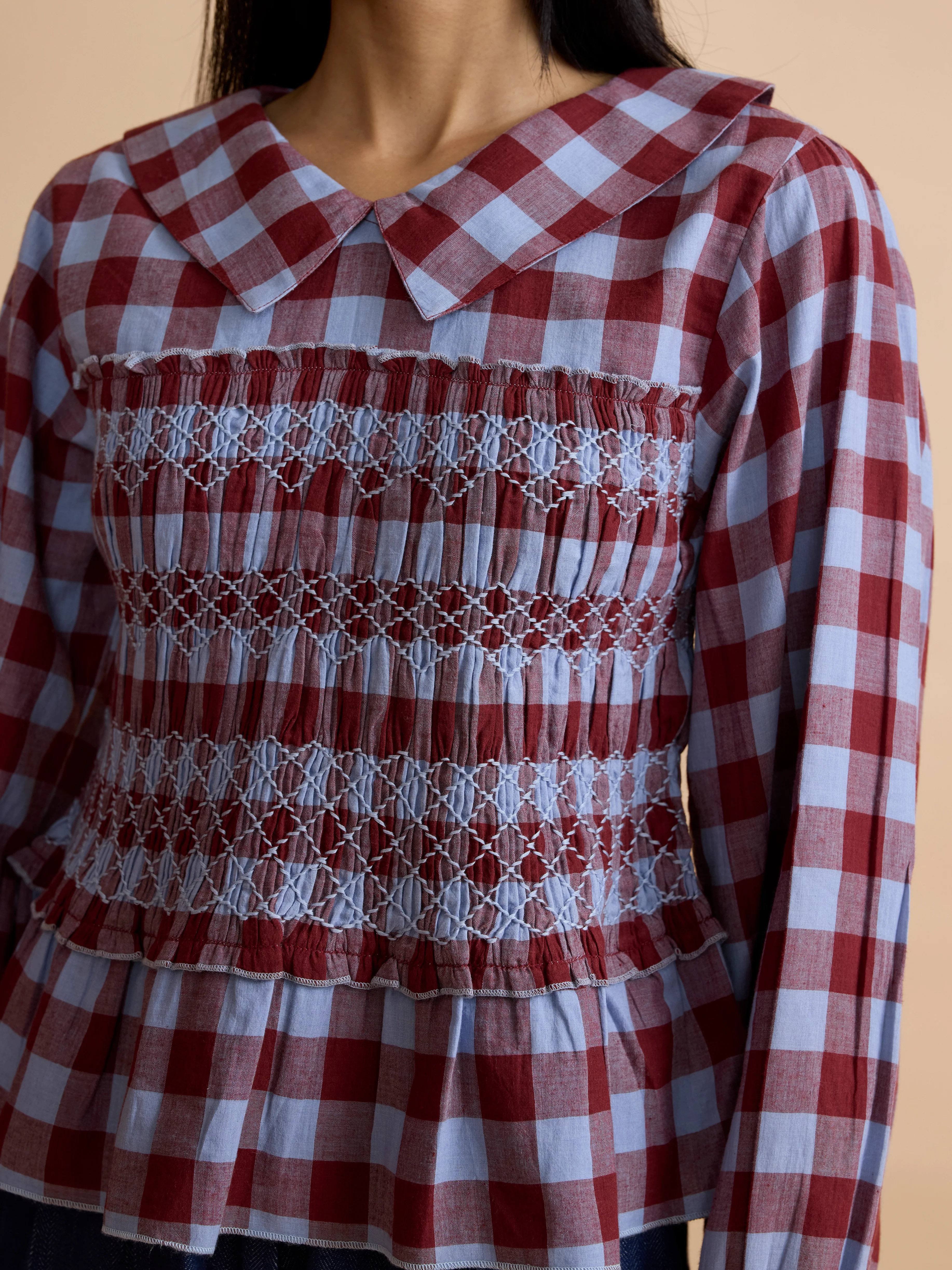 Arles Top in Bluebell Check