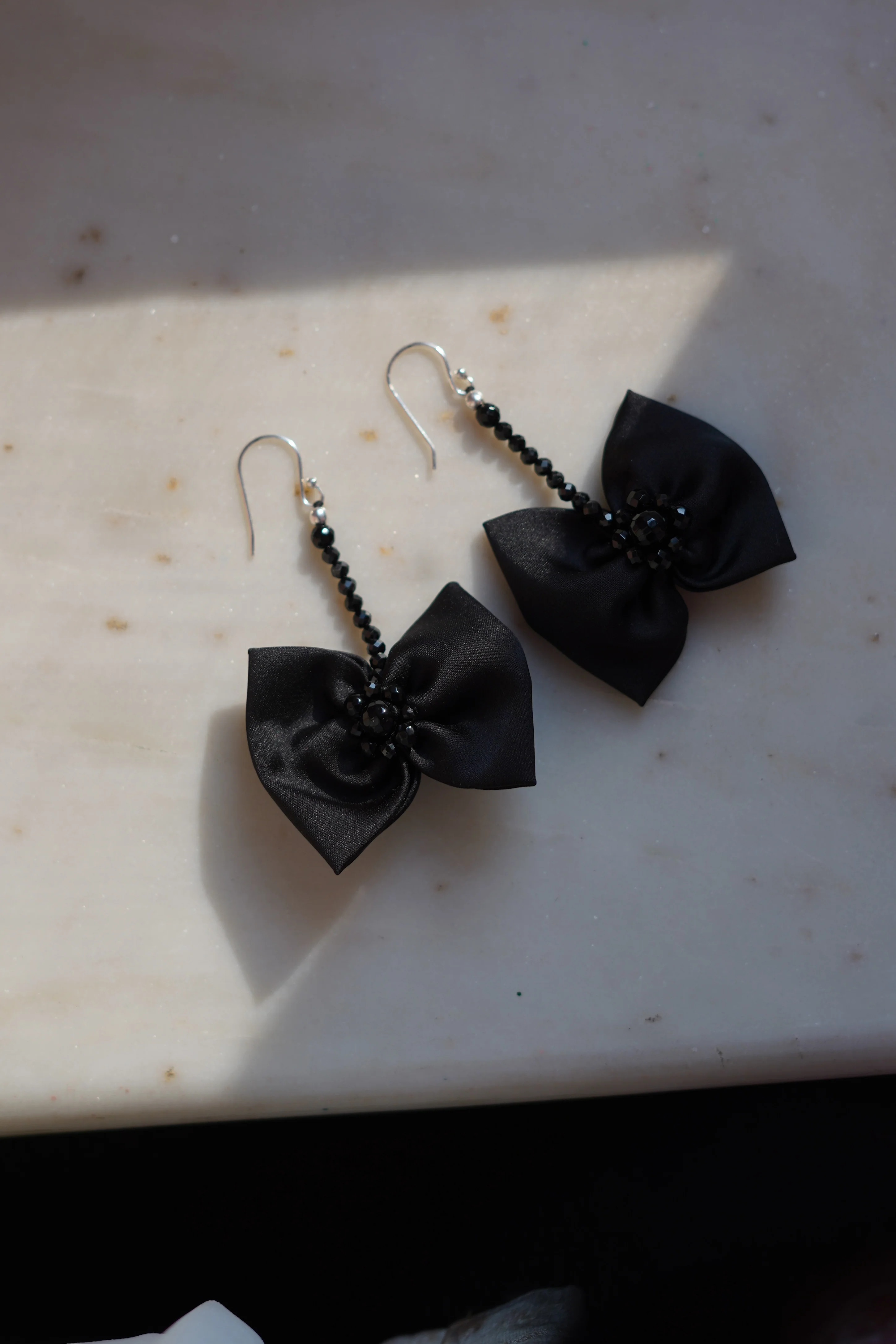 Black Satin Bow Earrings - Image 3