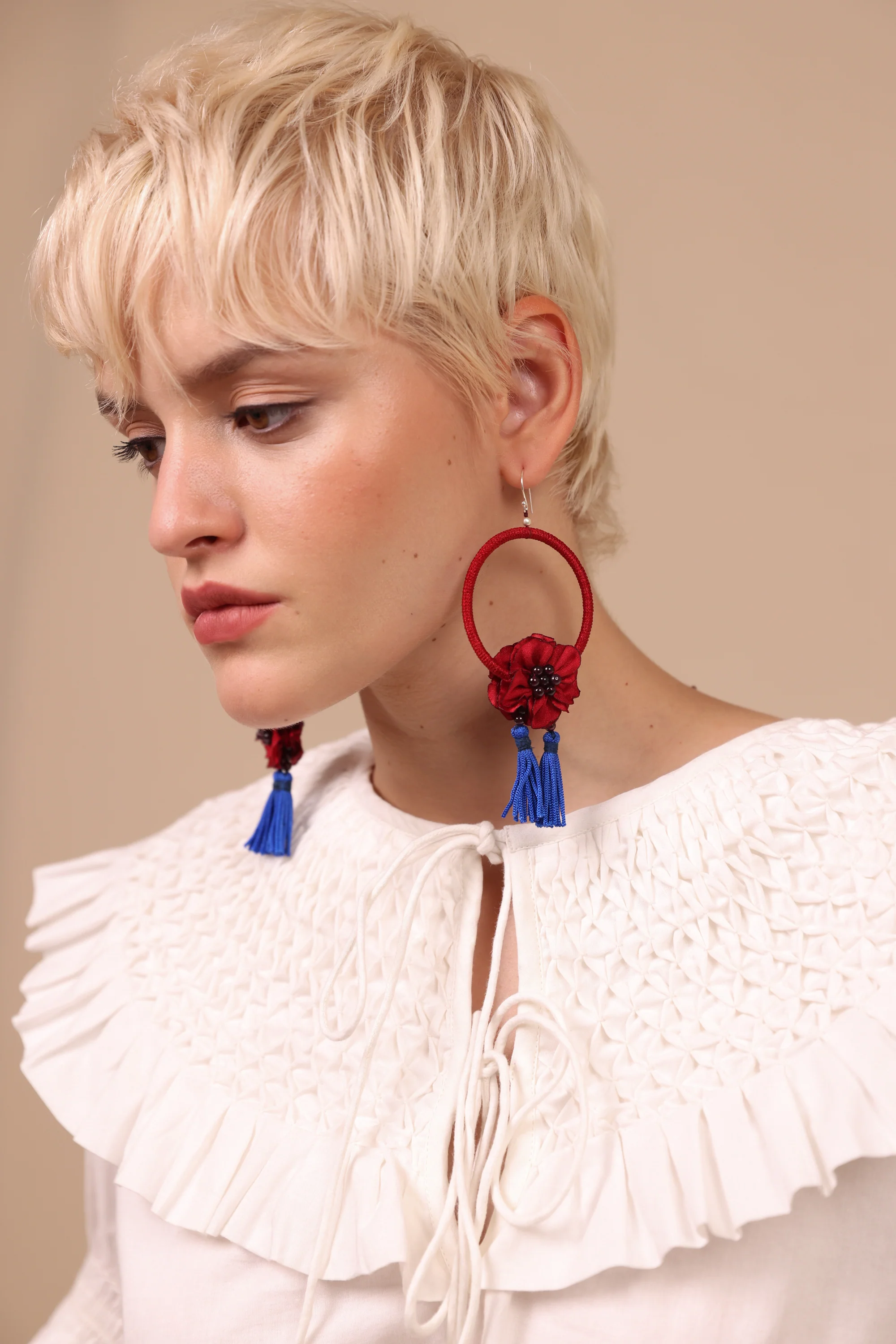 Flower Hoop Earrings in Red - Image 3